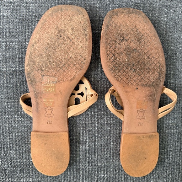 Tory Burch Miller Square Toe Sandals Beige Natural Vachetta Leather Size 7 - Picture 3 of 3